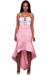 Pink Ruffle Hemline Splice High Low Skirt